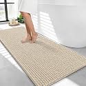 OLANLY Thick Chenille Bathroom Runner Rugs 44x24, Absorbent Bath Mat, Sand