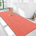 OLANLY Thick Chenille Bathroom Runner Rugs 59x24, Absorbent Bath Mat, Coral