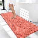 OLANLY Thick Chenille Bathroom Runner Rugs 47x20, Absorbent Bath Mat, Coral