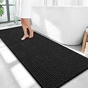 OLANLY Thick Chenille Bathroom Runner Rugs 59x24, Absorbent Bath Mat, Black