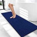 OLANLY Thick Chenille Bathroom Runner Rugs 47x17, Absorbent Bath Mat, Navy
