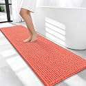 OLANLY Thick Chenille Bathroom Runner Rugs 59x20, Absorbent Bath Mat, Coral