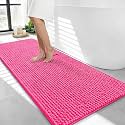 OLANLY Thick Chenille Bathroom Runner Rugs Mats 44x24, Hot Pink