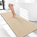 OLANLY Thick Chenille Bathroom Runner Rugs 47x20, Absorbent Bath Mat, Beige