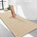 OLANLY Thick Chenille Bathroom Runner Rugs 44x24, Absorbent Bath Mat, Beige