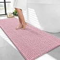 OLANLY Thick Chenille Bathroom Runner Rugs Mats 47x24, Dusty Rose