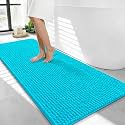 OLANLY Thick Chenille Bathroom Runner Rugs Mats 44x24, Aqua Sky