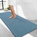 OLANLY Thick Chenille Bathroom Runner Rugs Mats 44x24, Airy Blue
