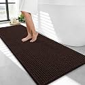 OLANLY Thick Chenille Bathroom Runner Rugs 47x24, Absorbent Bath Mat, Brown