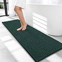 OLANLY Thick Chenille Bathroom Runner Rugs Mats 47x17, Blackish Green