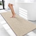 OLANLY Thick Chenille Bathroom Runner Rugs 47x20, Absorbent Bath Mat, Sand