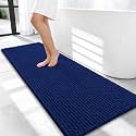 OLANLY Thick Chenille Bathroom Runner Rugs 47x20, Absorbent Bath Mat, Navy
