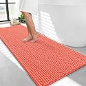 OLANLY Thick Chenille Bathroom Runner Rugs 47x24, Absorbent Bath Mat, Coral