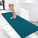 OLANLY Thick Chenille Bathroom Runner Rugs Mats 47x17, Peacock Blue