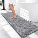 OLANLY Thick Chenille Bathroom Runner Rugs 47x17, Absorbent Bath Mat, Grey