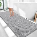 OLANLY Thick Chenille Bathroom Runner Rugs Mats 59x24, Light Grey
