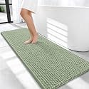 OLANLY Thick Chenille Bathroom Runner Rugs Mats 47x20, Sage Green