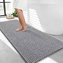 OLANLY Thick Chenille Bathroom Runner Rugs 44x24, Absorbent Bath Mat, Grey