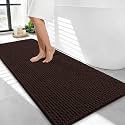 OLANLY Thick Chenille Bathroom Runner Rugs 44x24, Absorbent Bath Mat, Brown