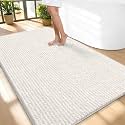 OLANLY Thick Chenille Large Bathroom Rugs 59x35, Absorbent Bath Mat, Ivory
