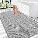 OLANLY Thick Chenille Large Bathroom Rugs Mats 44x32, Light Grey