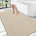 OLANLY Thick Chenille Large Bathroom Rugs 44x32, Absorbent Bath Mat, Sand