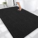 OLANLY Thick Chenille Large Bathroom Rugs 70x46, Absorbent Bath Mat, Black