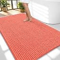 OLANLY Thick Chenille Large Bathroom Rugs 59x35, Absorbent Bath Mat, Coral
