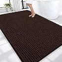 OLANLY Thick Chenille Large Bathroom Rugs 70x46, Absorbent Bath Mat, Brown
