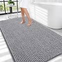 OLANLY Thick Chenille Large Bathroom Rugs 44x32, Absorbent Bath Mat, Grey