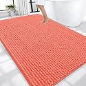 OLANLY Thick Chenille Large Bathroom Rugs 70x46, Absorbent Bath Mat, Coral
