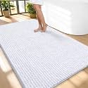 OLANLY Thick Chenille Large Bathroom Rugs 59x35, Absorbent Bath Mat, White