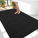 OLANLY Thick Chenille Large Bathroom Rugs 59x35, Absorbent Bath Mat, Black