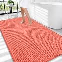 OLANLY Thick Chenille Large Bathroom Rugs 44x32, Absorbent Bath Mat, Coral