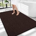 OLANLY Thick Chenille Large Bathroom Rugs 40x32, Absorbent Bath Mat, Brown