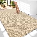 OLANLY Thick Chenille Large Bathroom Rugs 59x35, Absorbent Bath Mat, Beige