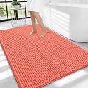 OLANLY Thick Chenille Large Bathroom Rugs 40x32, Absorbent Bath Mat, Coral