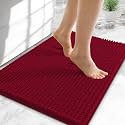 OLANLY Thick Chenille Small Bathroom Rugs 24x16, Absorbent Bath Mat, Red