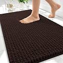OLANLY Thick Chenille Small Bathroom Rugs 24x16, Absorbent Bath Mat, Brown