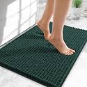 OLANLY Thick Chenille Small Bathroom Rugs Mats 24x16, Blackish Green