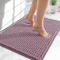 OLANLY Thick Chenille Small Bathroom Rugs Mats 24x16, Deep Plum