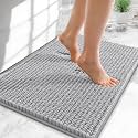 OLANLY Thick Chenille Small Bathroom Rugs Mats 24x16, Light Grey
