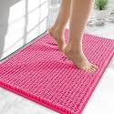 OLANLY Thick Chenille Small Bathroom Rugs Mats 24x16, Hot Pink