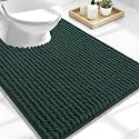 OLANLY Thick Chenille Toilet Rugs U-Shaped 24x20, Blackish Green