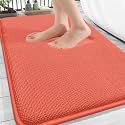 OLANLY Thick Memory Foam Bathroom Rugs 30x20, Absorbent Bath Mat, Coral