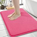OLANLY Memory Foam Small Bathroom Rugs 24x16, Absorbent Bath Mat, Hot Pink