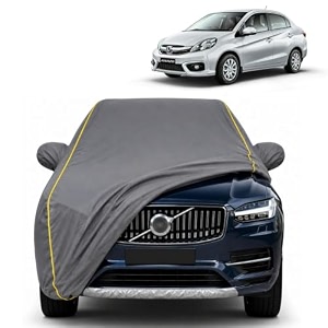 old amaze 100 waterproof car cover  dustproof sun protection cover  soft cotton lining  triple stitched  mirror pocket  antenna pocket  all weather body cover grey with yellow piping