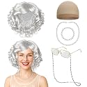 Huskein Old Lady Costume for Kids, 100 Days of School Costume with Silver Old Lady Wig for 100th Day of School Dress Up