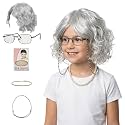 Carreuty 100 Days of School Costume Old Lady Wig Costume for Kids Girl