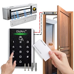oldarc ek5 electromagnetic door lock kit  pin rfid card door access control system  em lock 600lbs  km-35 door keypad  power supply exit switch  rfid card office electromagnetic lock